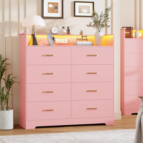 Garvee 8 Drawer Dresser for Bedroom - 47.2” Wide Double Chest of Drawers with L…