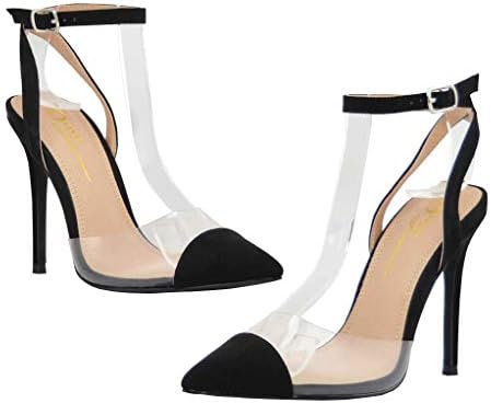 Olivia and Jaymes Women's Pointed Toe Transparent Clear PVC Crisscross Ankle Strap Stiletto Heel Pump Shoes