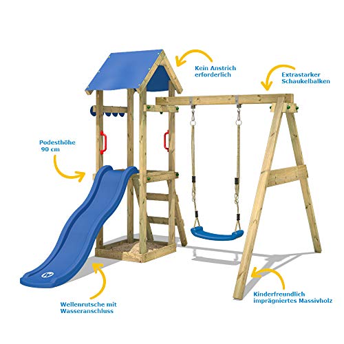 WICKEY Spielturm Klettergerüst TinyWave mit Schaukel & Blauer Rutsche, Outdoor Kinder Kletterturm mit Sandkasten, Leiter… – Bild 8