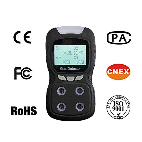 Portable Gas Detector, Gas Clip 4-Gas Monitor Meter Tester Analyzer, Rechargeable LCD Display Sound Light Shock Air Quality Tester, 2-Year Detector
