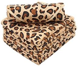 Cute, Leopard Print, Microfiber Dish Cloth, Scrubbing Enhanced Back, 6 Pack, Premium Wash Cloth, Dish Rag, Cleaning Cloth