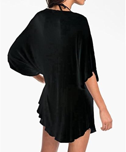 Feisen Women's Fashion Holiday Leisure English Words Printed Anti-sunshine Loose Beach Brief Cover-ups Black L