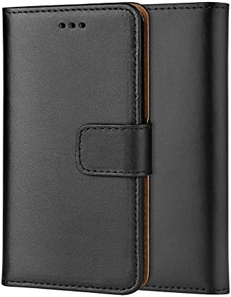 ameego Premium Genuine Real Leather Slim Wallet Flip Stand Case Cover for Samsung Galaxy A3 (4.5" 2014/2015 Model) - Black