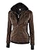 WJC664 Womens Faux Leather Jacket With Hoodie XL Coffee