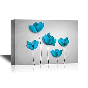 Canvas Wall Art - Abstract Blue Flowers on Light Silver Background - Gallery Wrap Modern Home Art | Ready to Hang - 12x18 inches