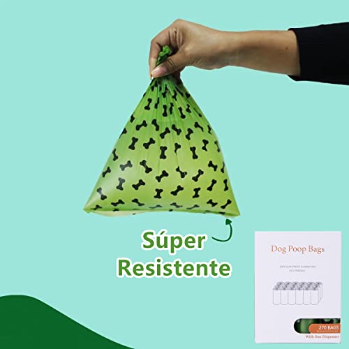 270 Bolsas para Perro - Bolsas Excremento de Perro Biodegradables, Prueba de Fugas y Fragante Bolsa para Popo Perro, 18 Rollos + 1 Dispensador