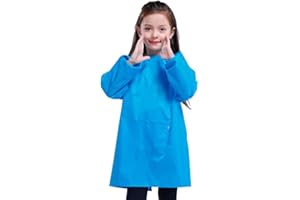 2 Pack Kids Art Smock Waterproof Child Artist Painting Apron for Toddler Girl Boy Art Class Age 2-12, Blue(2 Pack), XXL for a