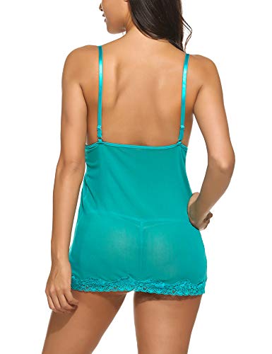 Avidlove Women Lingerie Lace Babydoll V Neck Chemise Sleepwear Sets Blue
