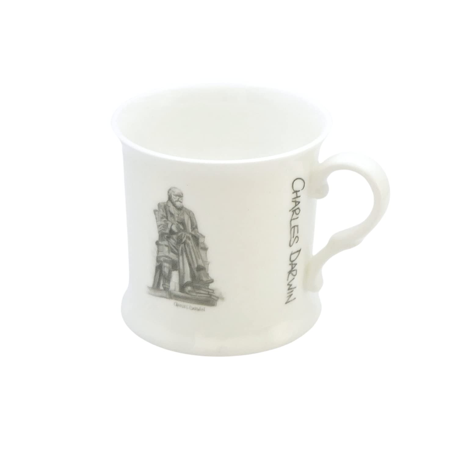 ROCK THE HOME Charles Darwin Small Tankard Mug – White Fine English Bone China Cup, Made and Hand Decorated in England, Dishwasher Microwave Safe, for Coffee Tea Latte Americano, 8 fl oz (236 ml)