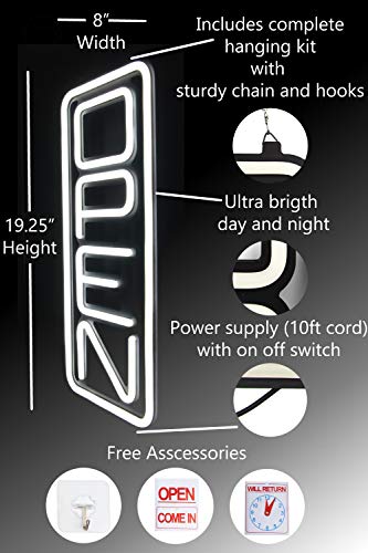 Vertical All White LED Open Sign - Super Bright Open Signs for Business - Innovative NEON Style LED Light Technology to Attract Customers - Includes Extra Will Return Clock Sign with Hours