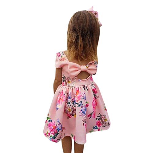 Kehen Kids Toddler Baby Girl Summer Clothes Floral Print Bowknot Princess Party Pageant Dress Outfit with Bows (Pink, 4T)