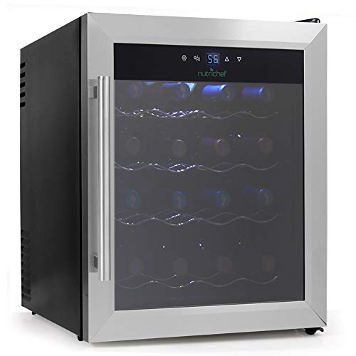 NutriChef PKTEWC16 16 Bottle Thermoelectric Cooler/Chiller | Counter Top Red and White Wine Cellar | FreeStanding Refrigerator, Quiet Operation Fridge | Stainless Steel