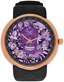 Men's Sugar Skull Dia De Los Muertos Rose Gold Stainless Steel Resin Strap Waterproof Band Wrist Watch