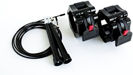 RedFinn Olympic 2 Inch Locking Barbell Collar Clamps with Quick Release Lockjaw Clip Design Comes Complete with CrossFit RPM Speed Jump Rope