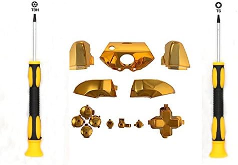 Awosaa Chrome Gold ABXY Dpad Full Buttons Set+T8H T6 Screwdriver for Xbox One buttons Gold xbox one repair kit xbox one repair parts Xbox one repair tool (For Generation 1 Controller only)