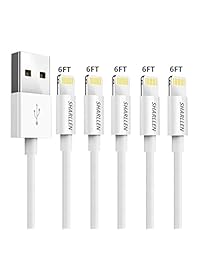 iPhone Charger Cable,Sharllen 5 Pack 6FT MFi Certified Fast USB Charging & Sync Lightning Cable Long iPhone Charging Cable Cord Compatible iPhone XS Max XR X 8 8 Plus 7 7 P 6 6 P 6S iPad White (6FT)