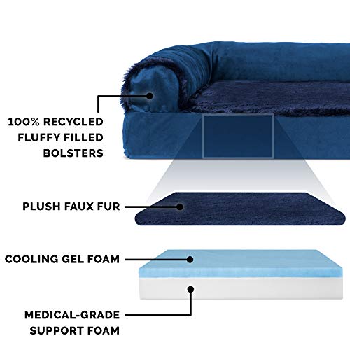 Furhaven Pet Bed for Dogs and Cats Plush and Velvet LShaped Chaise