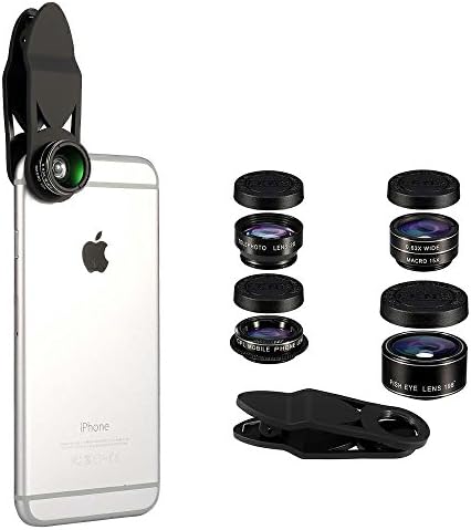 HD Phone Camera Lens Kit, Flykul Universal 5 In 1 Camera Phone Lens Phone Lens Kit - Fisheye Lens, 2 in 1 Macro Lens &amp; Wide Angle, CPL Lens, Telephoto Lens, Clip Lens Kit for Smart Phone