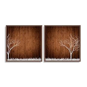 2 Piece Framed Canvas Wall Art for Living Room, Bedroom Wood Flower Theme Canvas Prints for Home Decoration Ready to Hang - 16"x16"x2 Panels