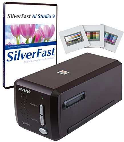 Escáner de película Plustek OpticFilm 8300i Ai - Convierte películas y diapositivas de 35 mm en digital, paquete SilverFast Ai Studio 9 + QuickScan Plus, incluye objetivo de calibración avanzado IT8 (3 diapositivas)