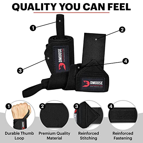 DMoose Gym Wrist Straps for Men 12 and 18 Inches Thumb Loops with Wrist Support for Workouts