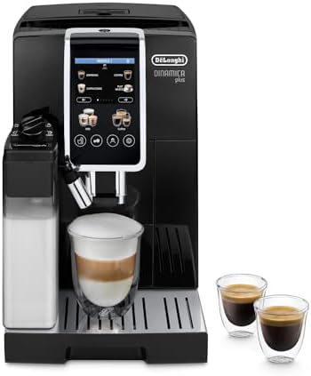 De'longhi dinamica plus ecam382.70.b, máquina automática de grãos de café, máquina de cappuccino com hot lattecrema, cafeteira expresso feijão para xícara com 18 receitas, tela tft de 3,5 ", 1450 w, preta