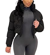 Alunzoem Puffer Jacket Womens Casual Long Sleeve Zip Up Winter Short Down Coat