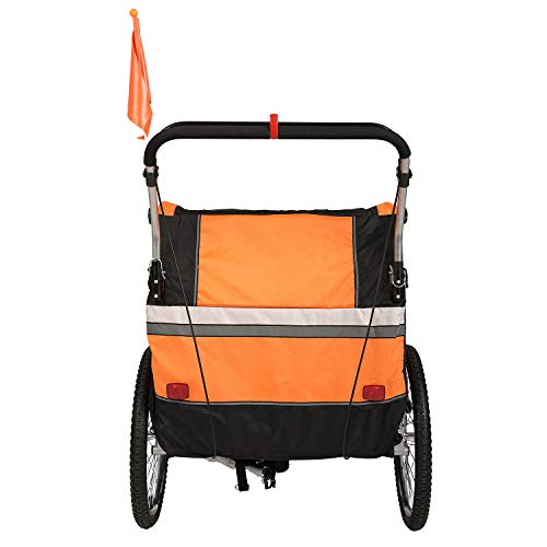Clevr Elite 3-in-1 Double 2 Seat Bike Bicycle Trailer Jogger Stroller for Kids Children - Foldable for Storage, Orange