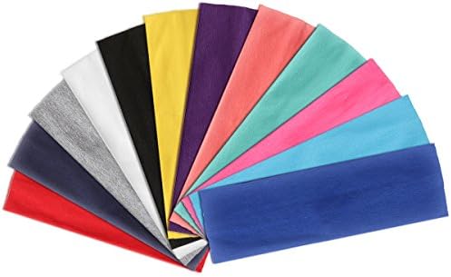 Cotton Elastic Yoga Fashion Wide Headband, Assorted Colors (12 pack)