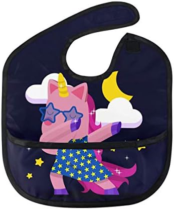 Navy Unicorn Bibs Boy Girl Necklace Weaning Baby Waterproof Toddlers Drool