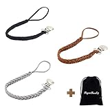 JieyueJewelry Leather Baby Pacifier Clips, Handmade Suede Braided Leash Pacifier Teething Toy Holders for Boys and Girls, 10 inch (Black/Brown/Grey)