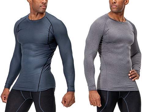 DEVOPS 3 Pack Men's UPF 50+ Long Sleeve Compression Shirts Quick Dry, Cool Gear for Garage Garden Gym Yard and Workouts