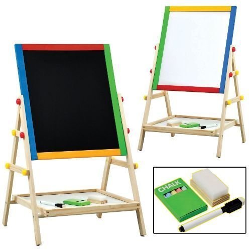2 IN 1 CHILDREN KIDS COLOUR WOODEN BLACKBOARD EASEL STAND LEARNING