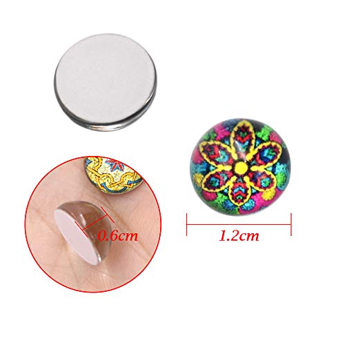 KisSealed 200 Pieces 12mm Mixed Color Flower Pattern Mosaic Printed Glass Half Round/Dome Cabochons forJewelry Making - Thumbnail 4