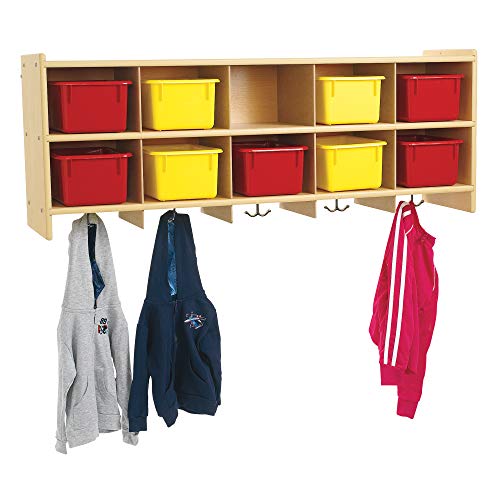 Angeles Value Line 10 Section Wall Locker - 48" by 12" by 19" - Space-Saving Wall Mount Locker - Features 10 Cubbies and 10 Metal Hooks - Easy to Assemble and Clean
