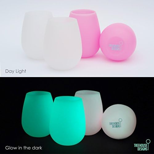 Silicone Wine Glasses - 12 oz Cups THAT GLOW -Set of 4- Stemless Drinkware Non-toxic, BPA Free, Premium Silicone, Unbreakable, Stain-Resistant, and Versatile Drinkware