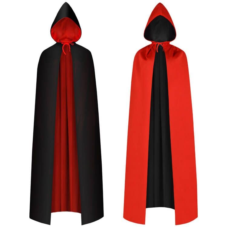AOOWU Adult Hooded Cape, Unisex Reversible Black Red Hooded Cloak, Vampire Cape Witch Cloak, Adult Fancy Dress Costume for Halloween Christmas Party Carnival Cosplay, 150CM