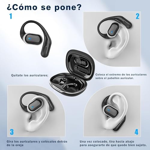 Auscultadores abertos sem fios com Bluetooth 5.4, 50 horas de autonomia de bateria, som estéreo e cancelamento de ruído ENC; Auriculares à prova de água (IPX7) com gancho desportivo ergonómico
