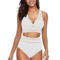 Peize Womens Swimsuits Two Piece Brazilian Top Thong V Neck Bikini Set High Waisted Bathing Suits for Women White