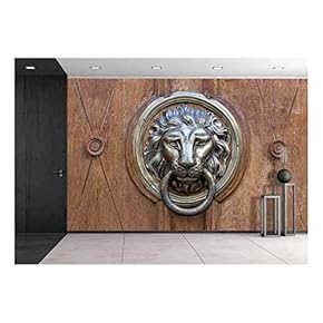 Old Door Handle in The Form of a Metal Lion Background - Removable Wall Mural | Self-Adhesive Large Wallpaper - 66x96 inches