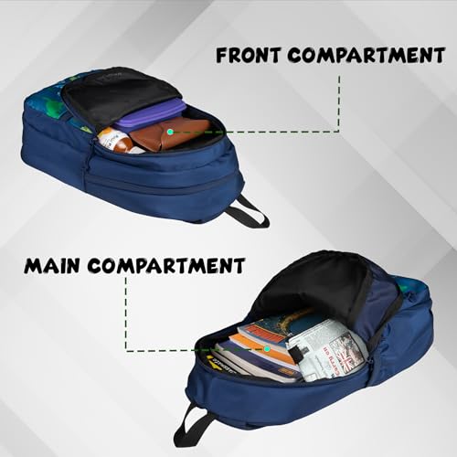 F Gear Brio Kids Backpack|Water-Resistant Polyester|2 Spacious Compartments with Front Pocket & Bottle Holder Adjustable Shoulder Straps|Durable YKK Zippers (Navy Dino, Small) 3