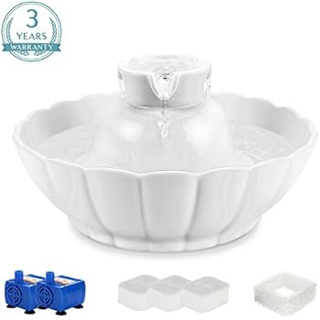 iPettie Tritone Ceramic Pet Drinking Fountain丨Ultra Quiet, Way Better Than Plastic丨Water Fountains for Cats and Dogs 2.1 Liters Pet Water Dispenser with Replacement Filters and Foam, White