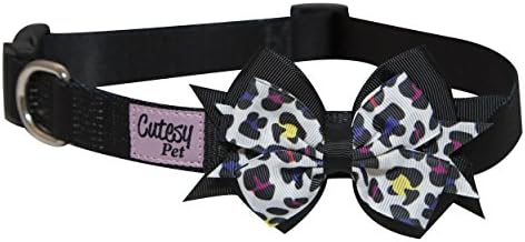 Cutesy Pet Dog Collar with Bow (Rainbow Leopard, Large)