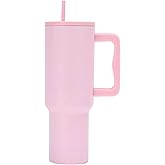 40 oz Stainless Steel Insulated Water Bottle with Handle and Straw – Large Tumbler for Cold Drinks – Leakproof BPA-Free Thermos for Travel, Gym, Office (PINK)
