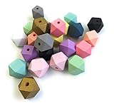 24pc pastel faceted geometric hexagon wooden beads 20mm with 4mm hole Painted for DIY crafting and jewelry making