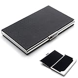 Rerii Business Card Holder Leather Surface Stainless Steel Business Card Case Name Card Holder (Embossing - Black)
