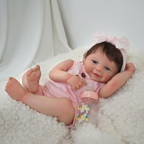 Brastoy Bebê Reborn Boneca Realista Menina Corpo de Silicone Original Pintado Olhos Azuis 48cm