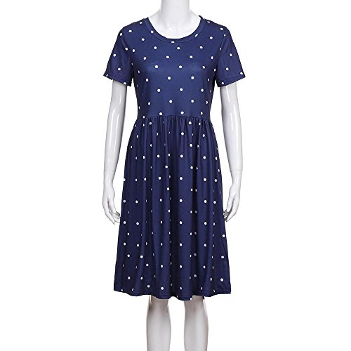 Dress-Han Shi Womens Summer Fashion Short Sleeve Dot Printing Wave Dresses (Navy, M) - Thumbnail 3