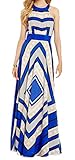 XQS Women's Elegant Floral Chevron Boho Seaside Fairy Dress Royal Blue L