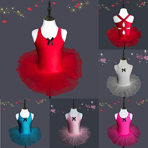 Besde Kids Toddler Girls Gauze Leotards Ballet Bodysuit Dancewear Dress Clothes Outfits (Red, 5T)
